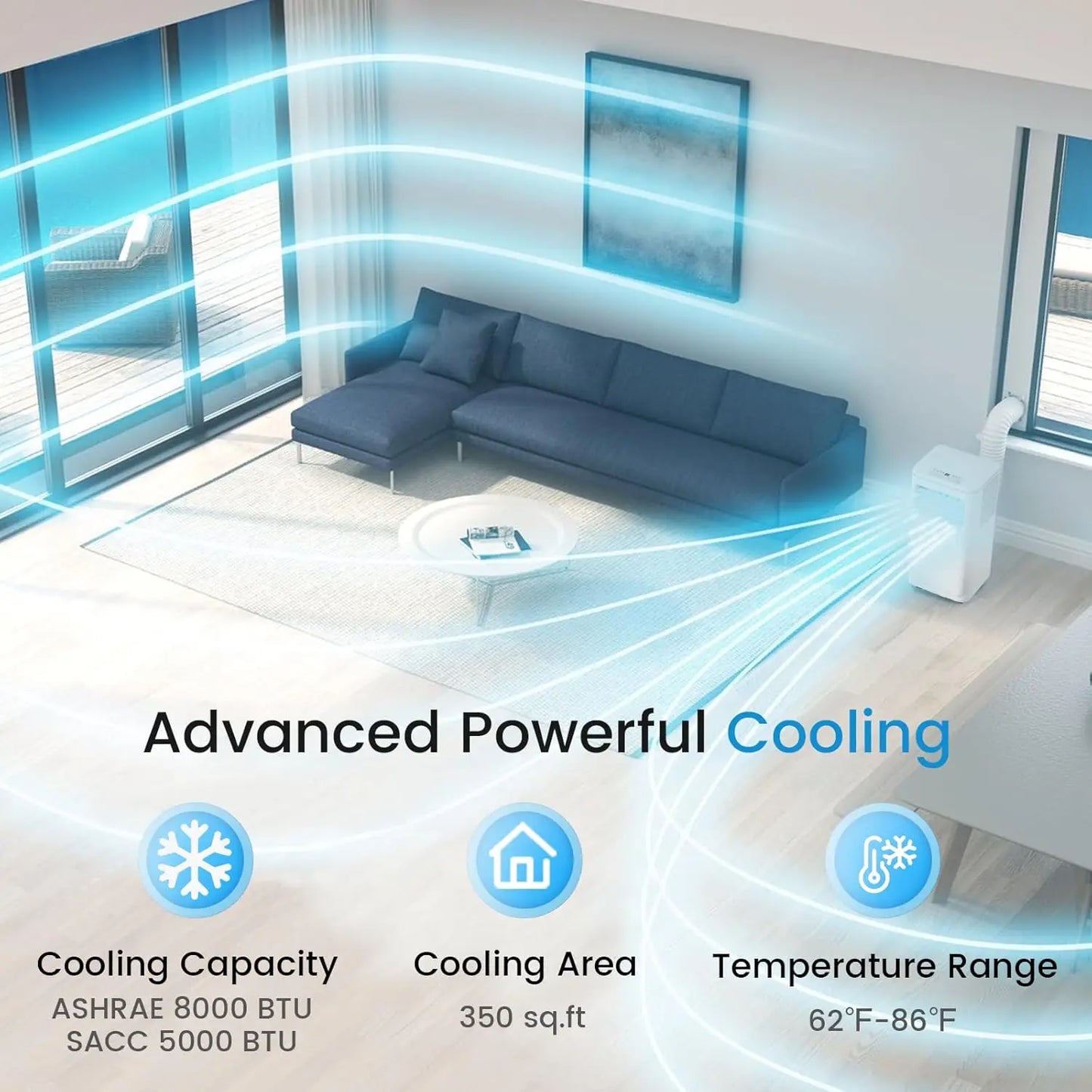 8000 BTU Portable Air Conditioners,Portable AC Cools up to 350 Sq.Ft,Room Air Conditioner with Remote Control,Dehumidifier