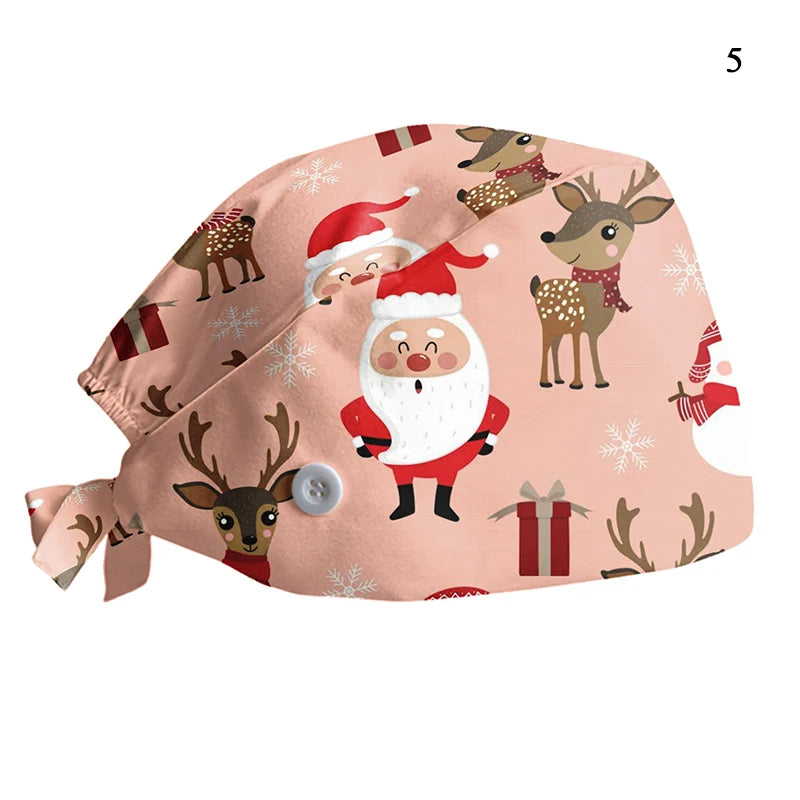 Christmas Adjustable Printed Nurse Cap Sweat-absorbent Elastic Dust-proof Neutral Baotou Cap Cute Fashion Halloween Surgical Cap