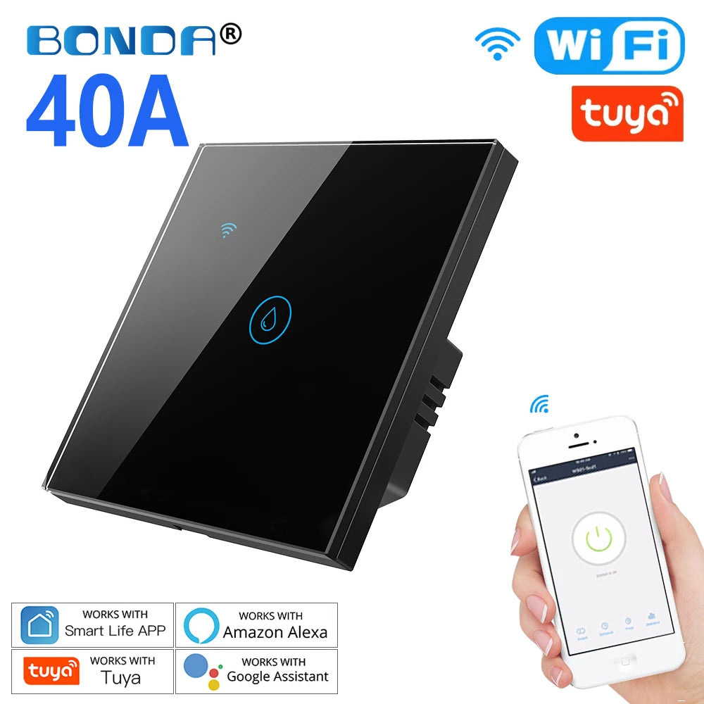 Water Heater Switches EU/UK/US/Brazil Standard 20A 40A 8000W Voice Touch Panel Timer Alexa Google Home Wifi Sensor Smart Switch