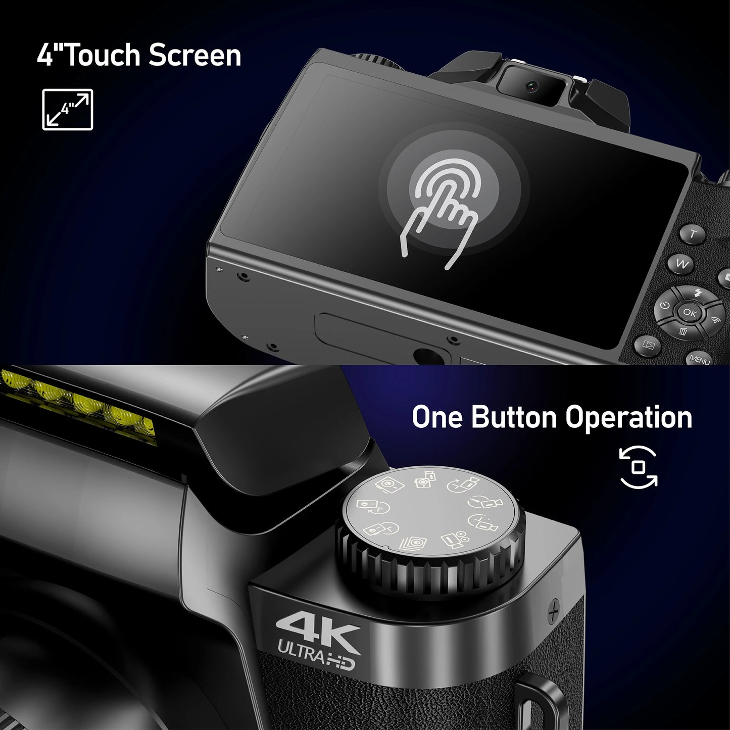 64MP Digital Photo Camera SLR DSLR For Photography Auto Focus 4K 60FPS Vlog Camcorder 4" Touch Screen Youtube Livestream Webcam