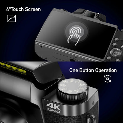 64MP Digital Photo Camera SLR DSLR For Photography Auto Focus 4K 60FPS Vlog Camcorder 4" Touch Screen Youtube Livestream Webcam