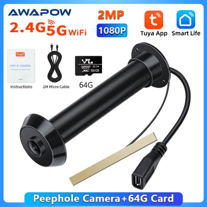 Awapow Tuya Peephole Camera 2.4G&5G Wifi Mini Door Viewer 1080P Motion Detection Smart Home Security Night Vision Auto Record