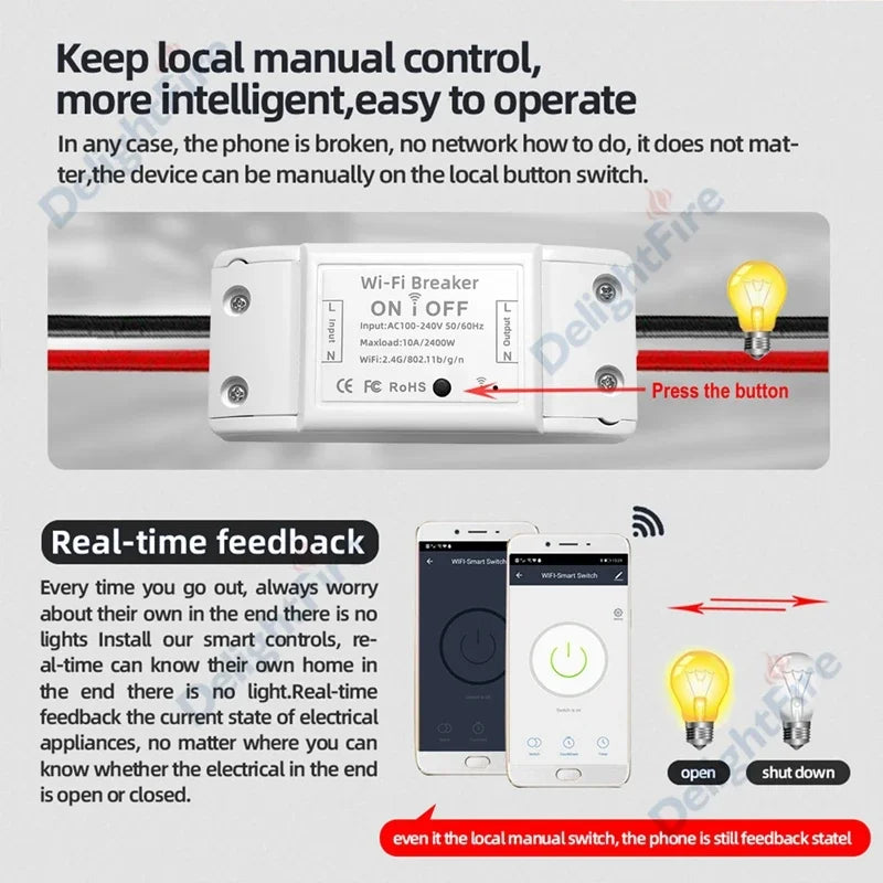 DIY Smart Light WiFi Switch Tuya Smart Life APP Wireless Remote Control 10A Smart Home Breaker Works With Alexa Google Home