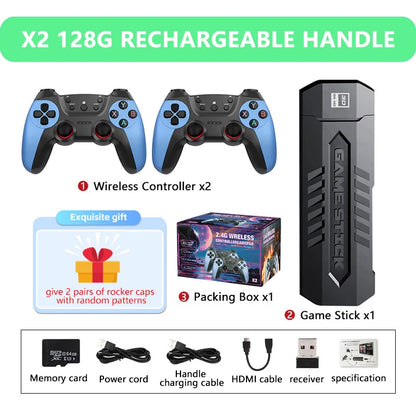 New X2 Game Stick 4K 3D HD Retro Video Game Console Wireless Controller TV Game Play 256G 58000 Retro Games Children Gift