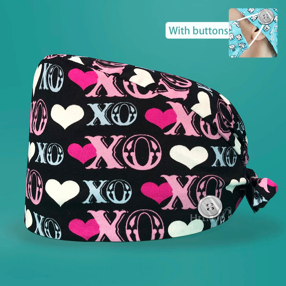 Personalized Printing Doctor Surgical Cap Long Hair Classic Nurse Toe Hat for Men Women Sweat-absorbent Towel Cotton Scrub Cap