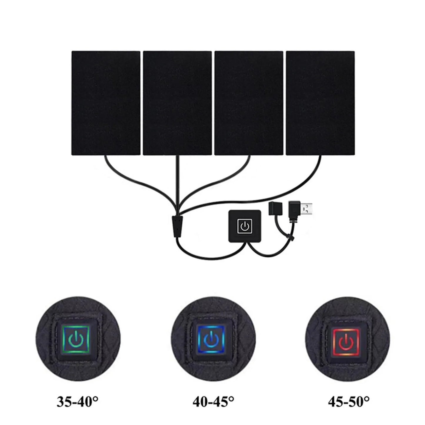 USB Clothes Heater Pad With 3 Gear Adjustable Temperature 5 in 1 Electric Heating Sheet Heating Warmer Pad For Vest Jacket