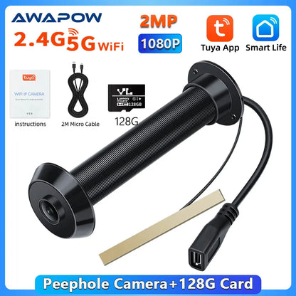 Awapow Tuya Peephole Camera 2.4G&5G Wifi Mini Door Viewer 1080P Motion Detection Smart Home Security Night Vision Auto Record