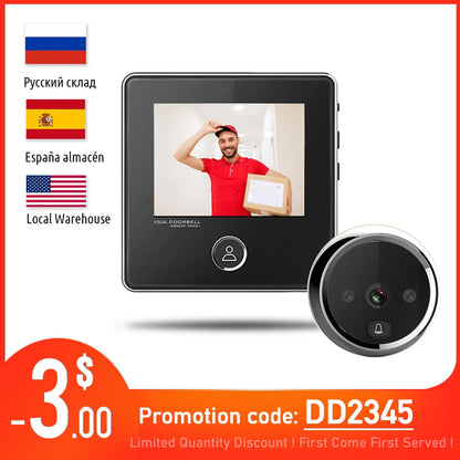 KAK 2.8" LCD Screen Electronic Door Viewer Bell IR Night Door Camera Photo Recording Digital Door Viewer Smart Peephole Doorbell