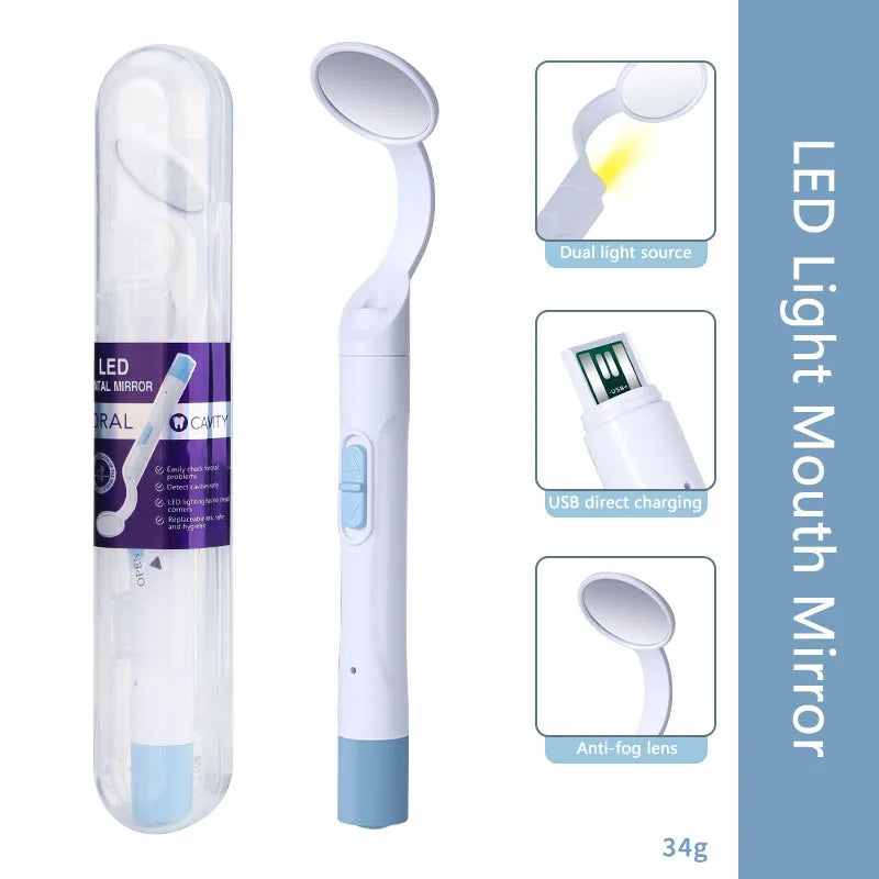 Dental Led Light Mouth Mirror Portable Reusable Dentist Oral Checking Anti Fog Bright Tooth Care Hygiene Clean Instrument
