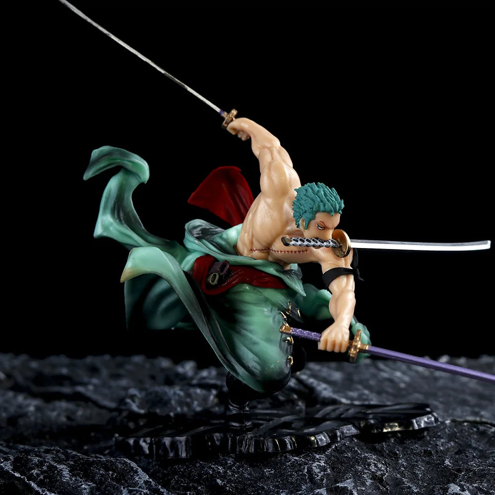 18CM One Piece Banpresto Anime Roronoa Zoro Three Knives Standing PVC Action Figure Collection Cool Model Decor Toys Kids Gifts