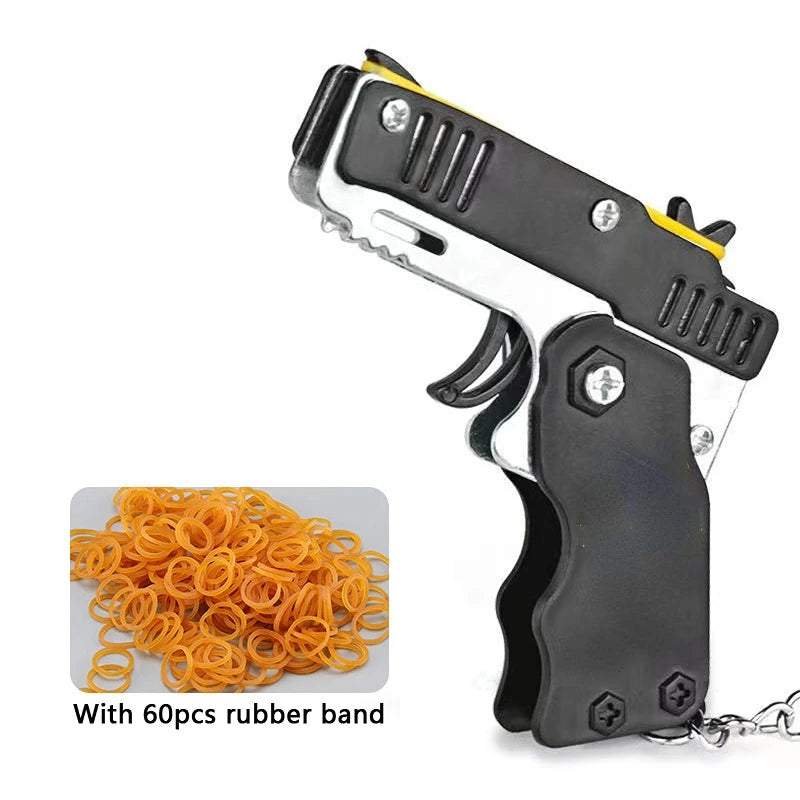 1PCS Mini Keychain Gun Rubber Band Gun Toy Shooting Pistol Alloy Kid Outdoor Party Folding Metal Gun Gifts Boyfriend Toys gift