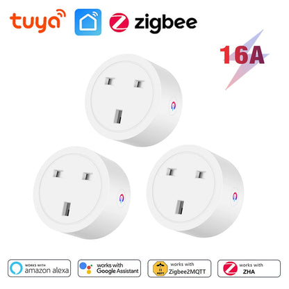 Tuya Zigbee Smart Socket 16A UK Plug with Power Monitor Smart Outlet Works with Zigbee Hub gateway Supports Google Home Alexa