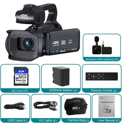 KOMERY YouTube Camcorder 4K Ultra HD camera Camcorders 64MP Streaming Camera 4.0"Touch Screen Digital Video Camera Photography