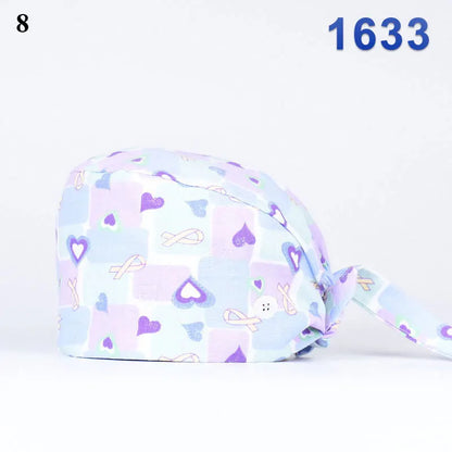 Floral Soft Hat Printing Nurse Sweat-absorbent Head Wrap Towel Surgical Anti-Dirty Pure Cotton Cap With Button Scrub Cap