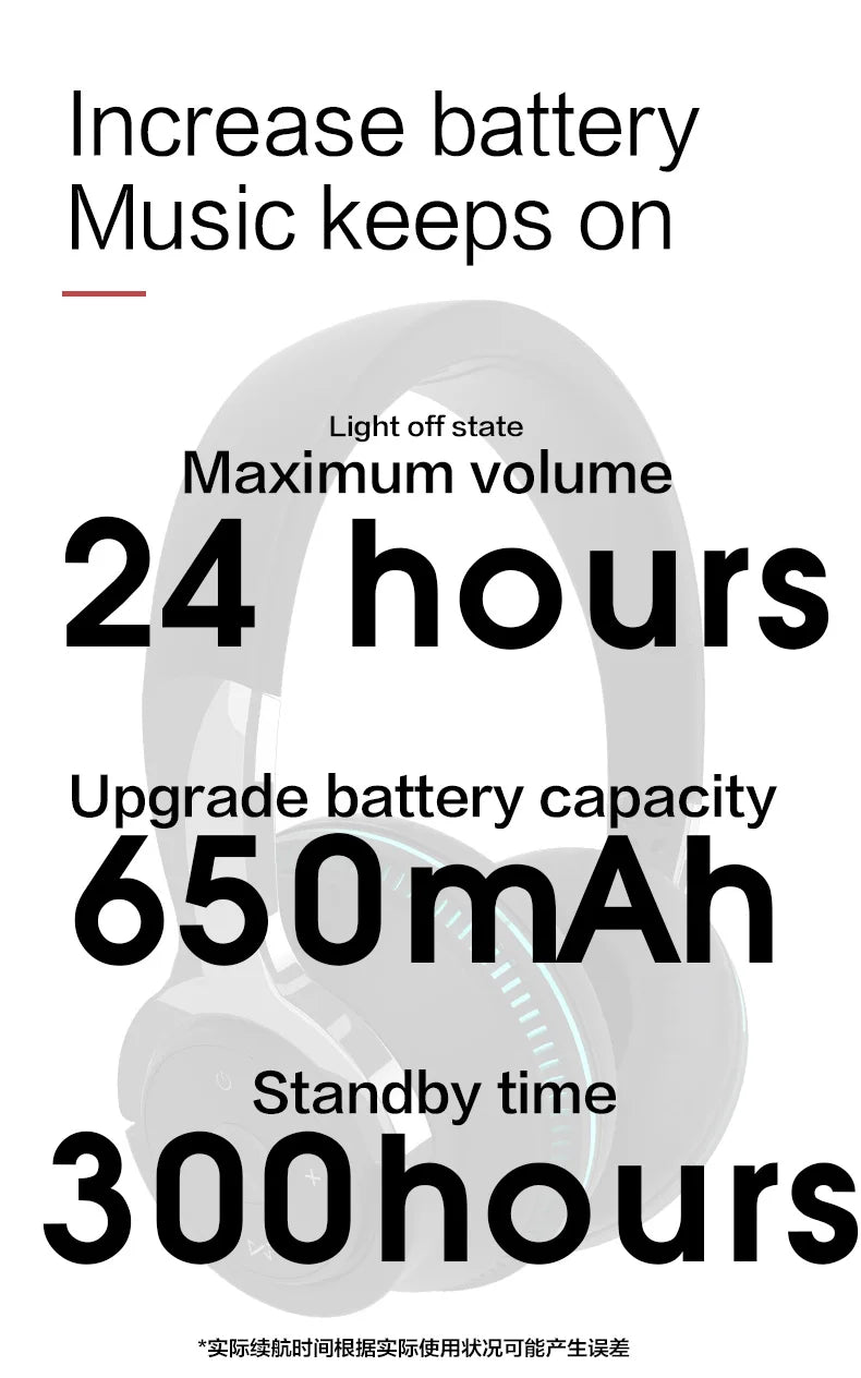 #Bluetooth Headphones Head-mounted Noise Reduction Wireless Headset for Phones PC Gaming Headsets Heavy Bass Colorful LED Lights