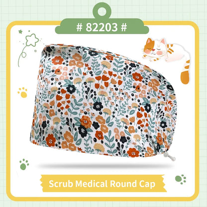 Nice-looking Printing Doctor Hat Surgical Cap for Long Hair Classic Nurse Baotou Caps Women Men Sweat-absorbent Towel Scrub Hat