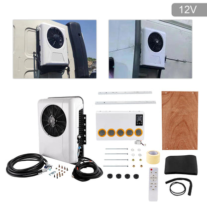 12V 960W Outside and Inside Truck Cab Air Conditioner Split White Air Conditioner Kit and Remote Control for Cab Within 6㎡