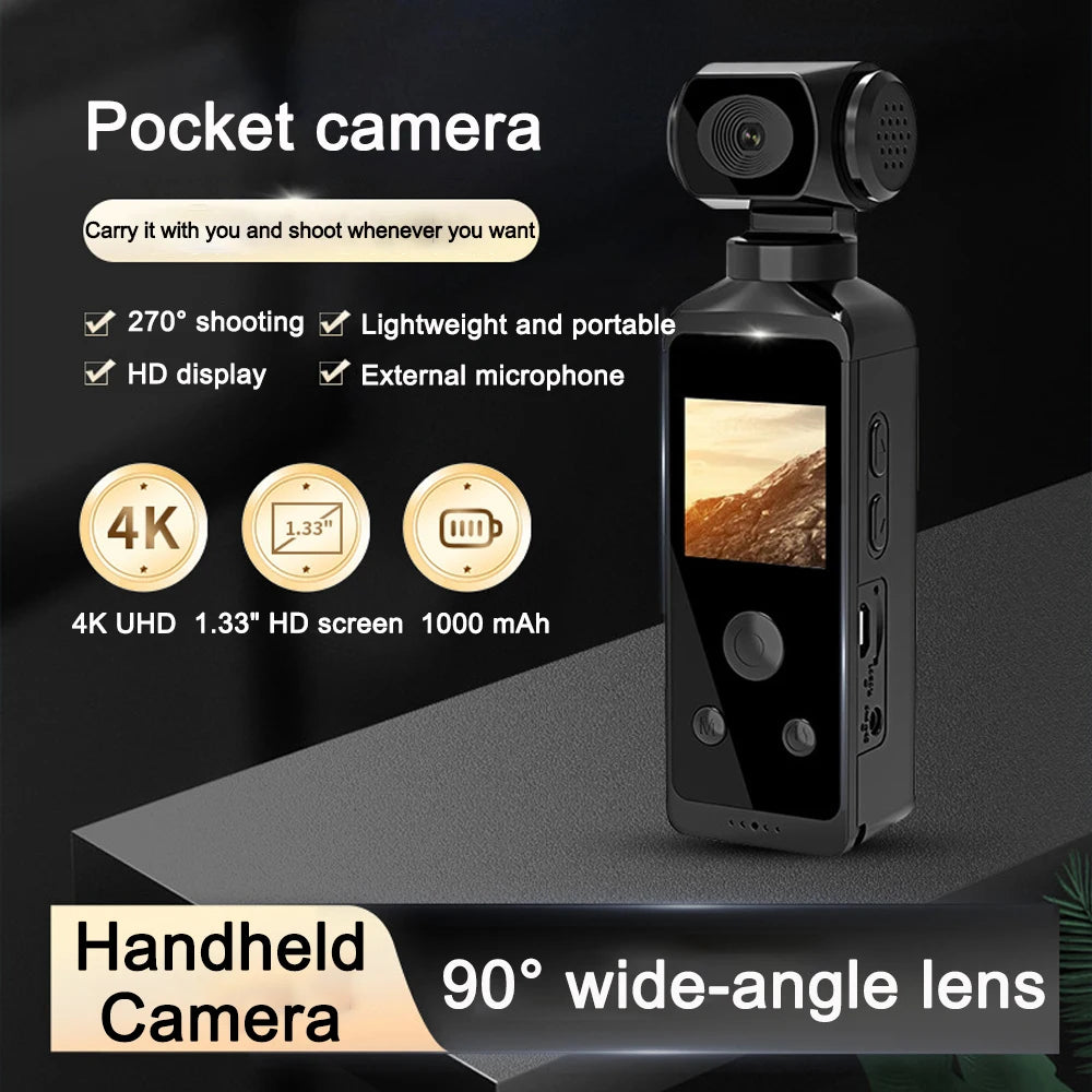 4K Ultra HD Pocket Action Camera 270° Rotatable Vlog Wifi Mini Sports Cam Waterproof Case Helmet Travel Bicycle Driver Recorder