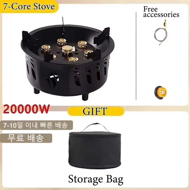 19800/20000W 7-Core Camping Stove High-Power Gase Burner Windproof Stove Electronic ignition Outdoor Stoves Hiking Camping 2023