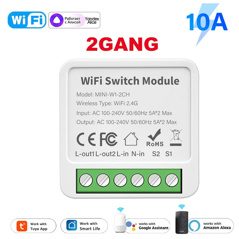 Tuya WiFi 1/2/3/4 gang Smart Switch Module with Dual Way Control Smart Life Smart Home Work with Alexa Google home Yandex Alice