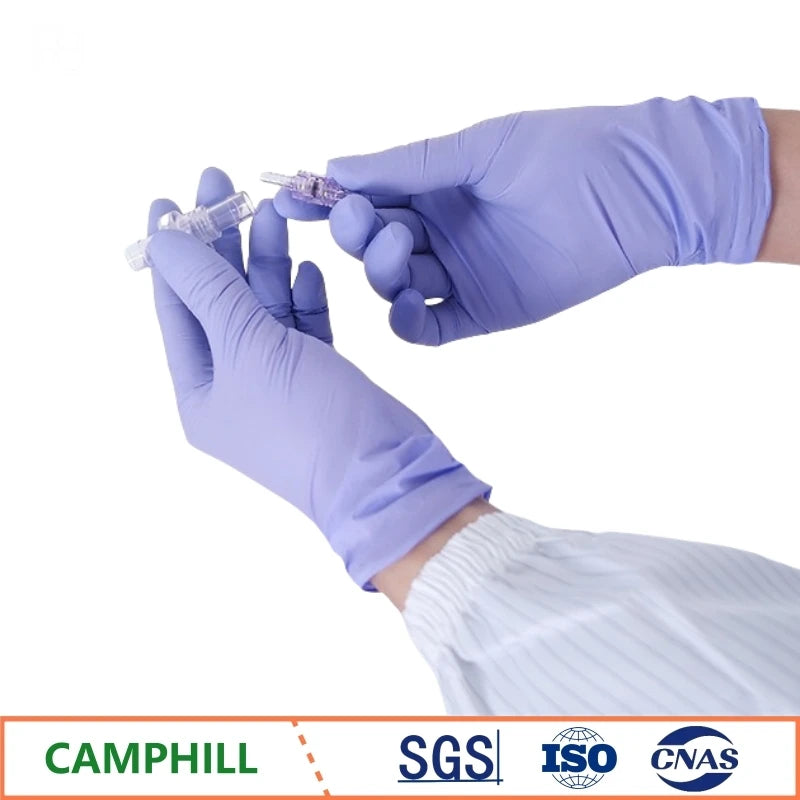 Wholesale 9-inch 200 pieces/pack purple thickening durable nitrile examination gloves fingertip pitted surface disposable gloves