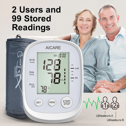 AICARE Blood Pressure Monitor Upper Arm Automatic Tonometer Digital Blood Pressure Meter BP Medical Sphygmomanometer Pulse