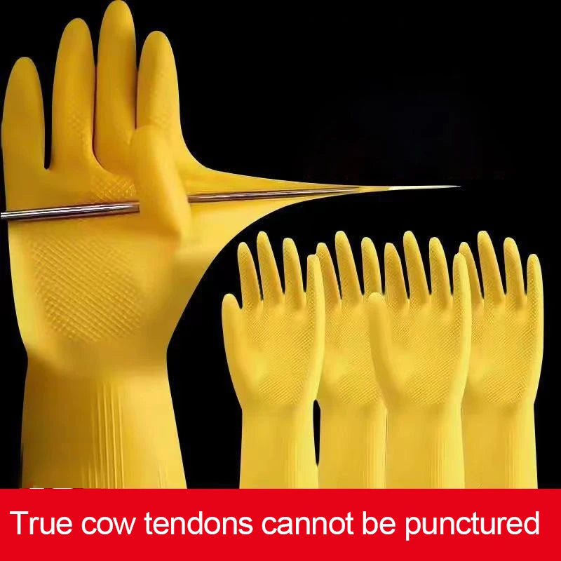 Cow Tendon Latex Gloves Dishwashing Rubber Durable Household Rubber Plastic Kitchen Work Wear-resistant Waterproof 6 Pairs