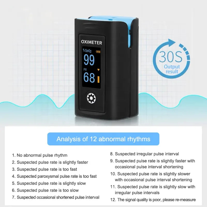 Bluetooth Finger Pulse Oxygenation Monitor Alarms Blood Oxygen Heart Rate PI PR Storage Log Data Continuous Monitoring