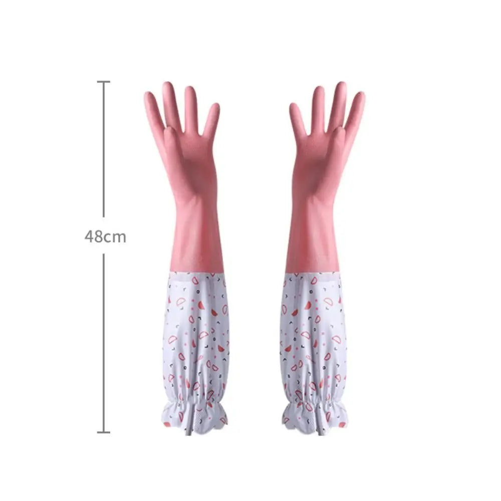 Latex Rubber Dish Washing Gloves Velvet Elastic Cuffs Housework Gloves Long Sleeve Waterproof Winter Cleaning Gloves Kitchen