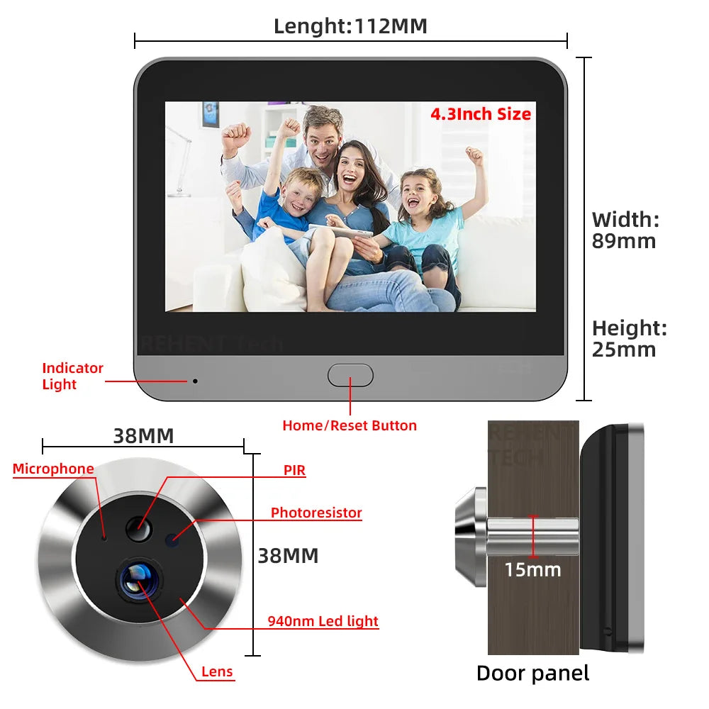 Mini Smart Life Tuya 3MP 140° Wide View Angle 2.4Ghz WiFi Magic Door Peephole Eye PIR Camera Digital Door Viewer Battery Powered