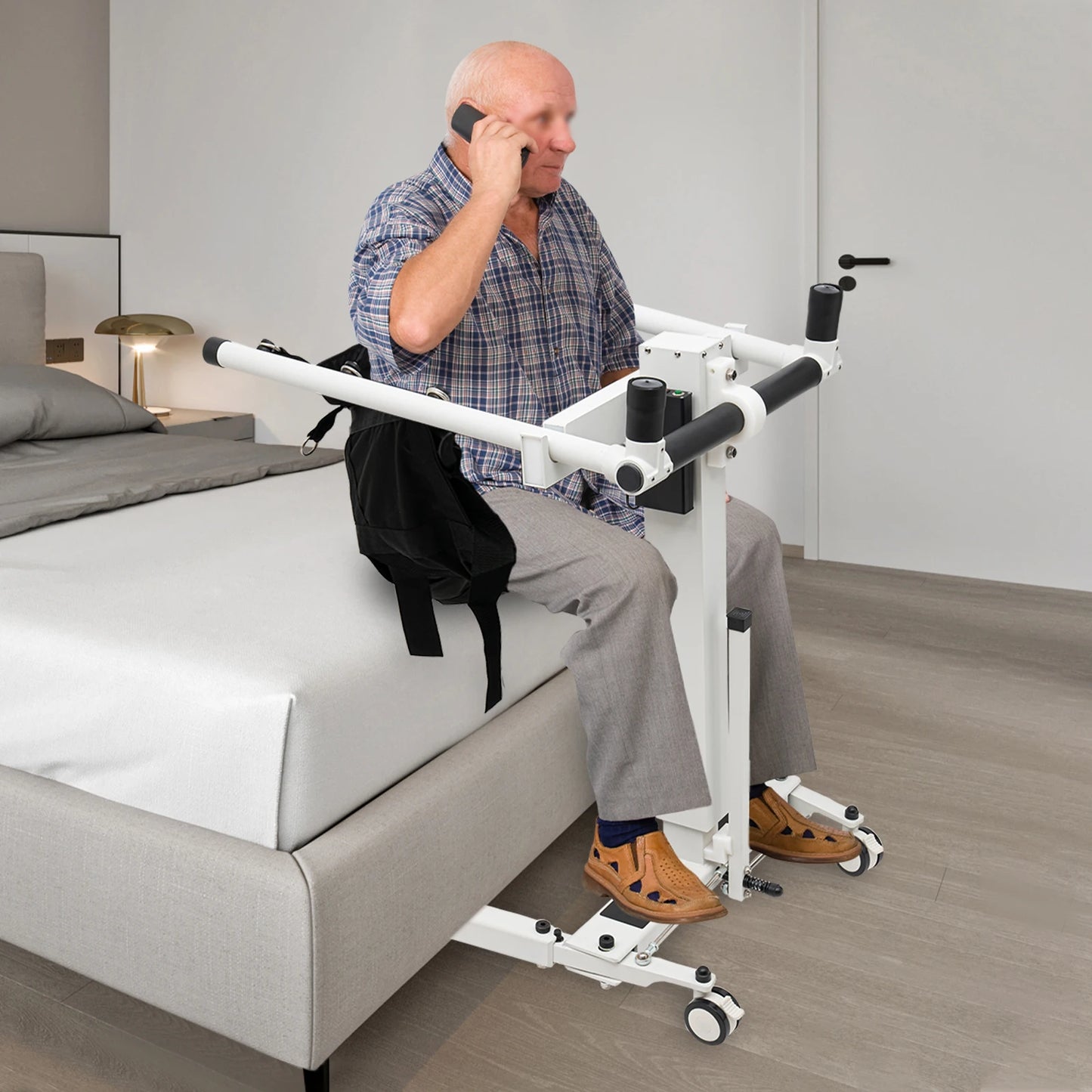 Lift Transfer Chair Car Electric Wheelchair Lift Adjustable Bedside Bathroom Rolling Shower Chairs for Elderly, Patient,Disabled