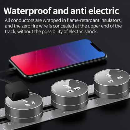 Power Movable Power Track Socket Appliances Popular US/UK/EU/FR Universal Outlets Wall Electrical Plug Adapter with USB/LED