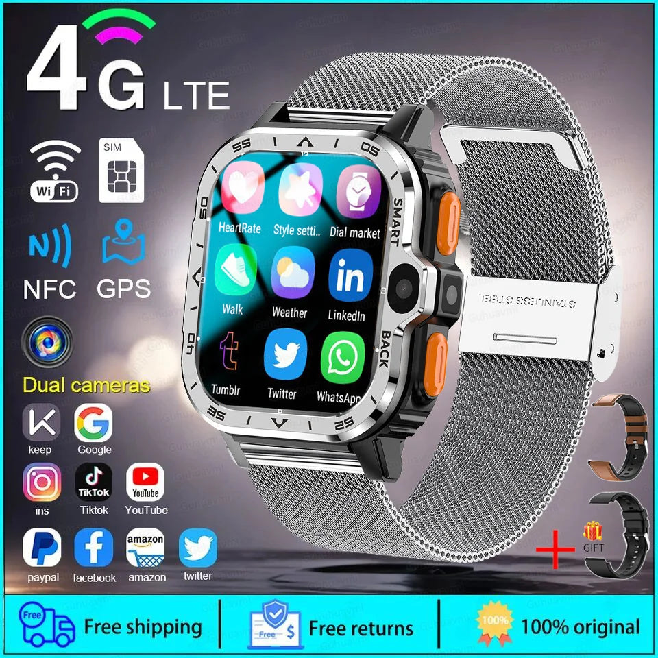 2024 New SIM Smart Watch 4G Network GPS Navigation Wifi NFC Dual Camera 64G ROM Storage Video Music Smartwatches For Android iOS