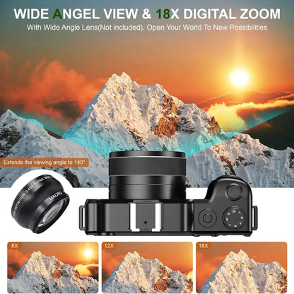 Komery 56MP Digital Professional Camcorder 4K ultra HD Video Compact Cameras Selfie Dual battery 18X Zoom WIFI Webcam DIY Shells