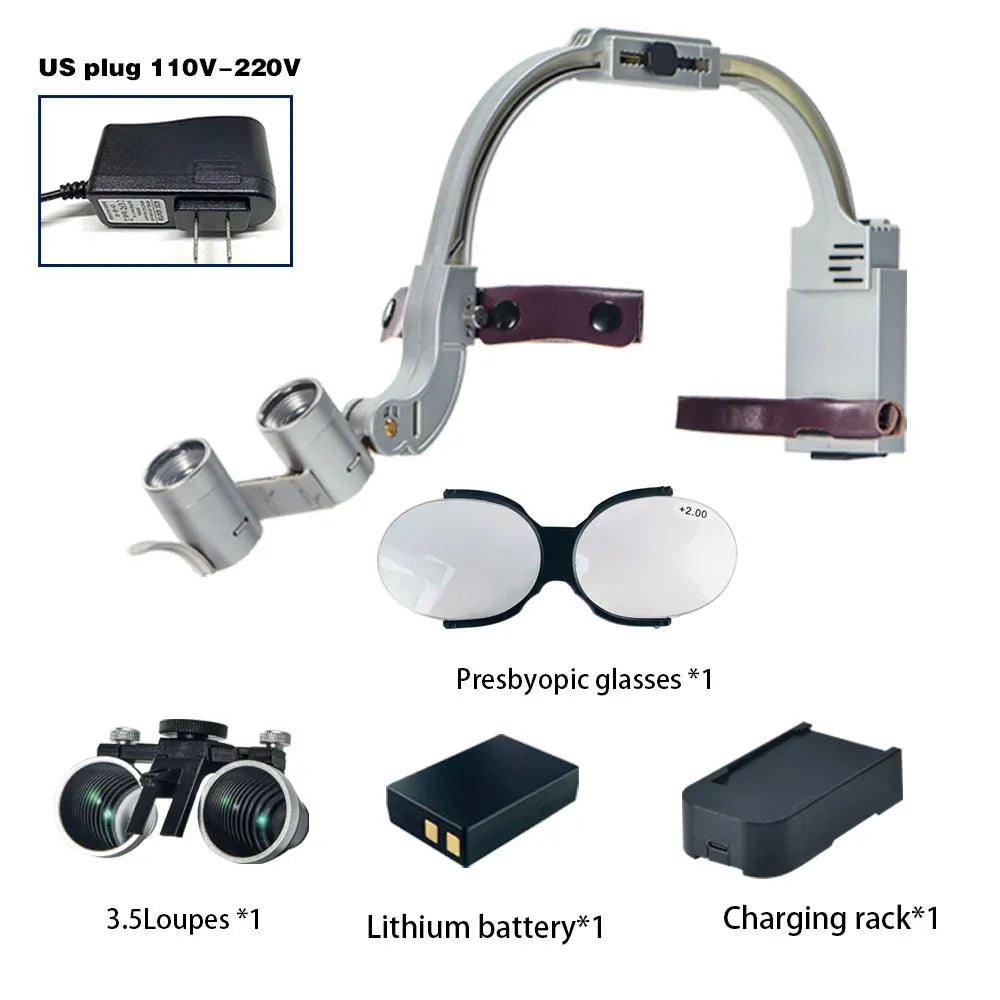 Dental 2.5X 3.5X 5X 6X Optional Loupe Magnification Binocular Surgical Magnifier with Headlight LED Light Dentist Medical Loupes