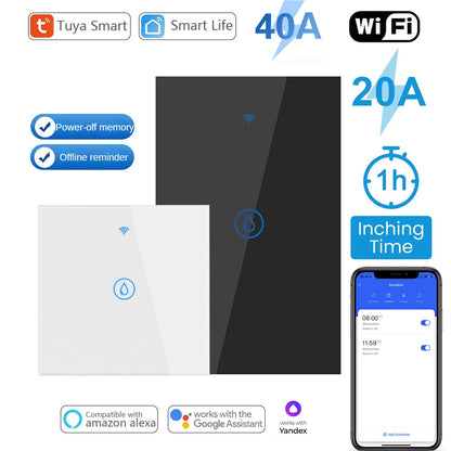 Smart Water Heater Switch 20A/40A WiFi Boiler Touch Screen Switch,Neutral Wire Require APP Remote Control with Alexa Google Home