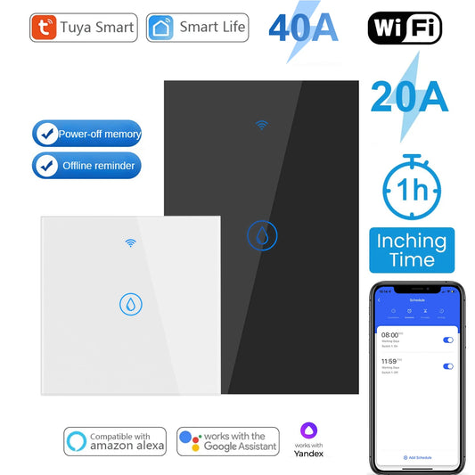 Smart Water Heater Switch 20A/40A WiFi Boiler Touch Screen Switch,Neutral Wire Require APP Remote Control with Alexa Google Home