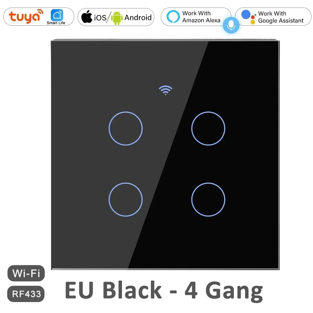 1 2 3 4 Gang 2 3 Way WiFi RF 433mhz Smart Wireless Touch Wall Light with Switch Button 220V with no Neutral EU Tuya Alexa Google