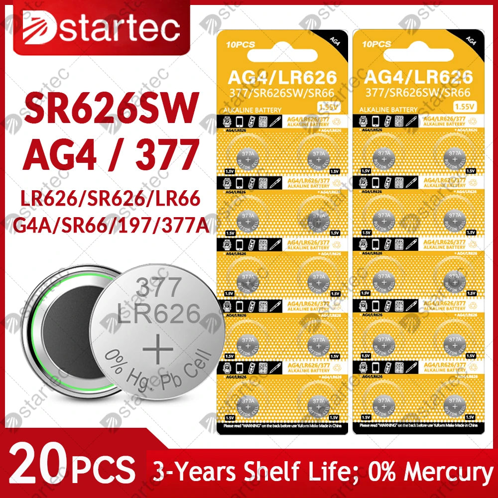 1.55V LR626 AG4 377A 377 177 376 SR66 626A L626 Button Batteries For Watch Toys Remote SR626SW AG 4 Cell Coin Alkaline Battery