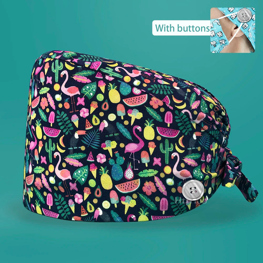 Personalized Printing Doctor Surgical Cap Long Hair Classic Nurse Toe Hat for Men Women Sweat-absorbent Towel Cotton Scrub Cap