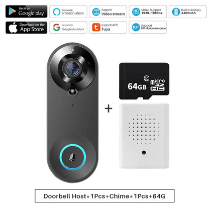 Smart Video Doorbell Camera 1080P WiFi Video Intercom Door Bell Camera Two-Way Audio Works With Alexa Echo Show Google Home