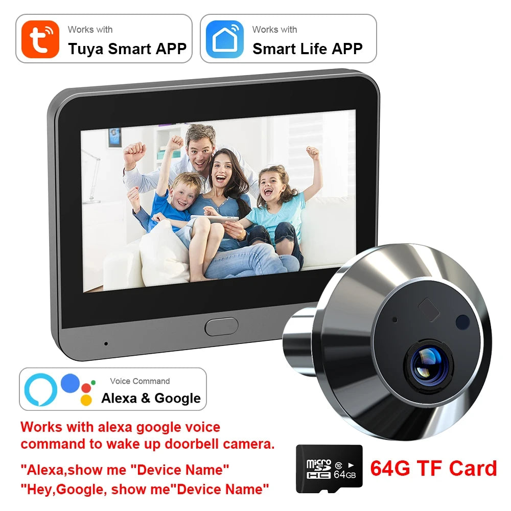 Mini Smart Life Tuya 3MP 140° Wide View Angle 2.4Ghz WiFi Magic Door Peephole Eye PIR Camera Digital Door Viewer Battery Powered