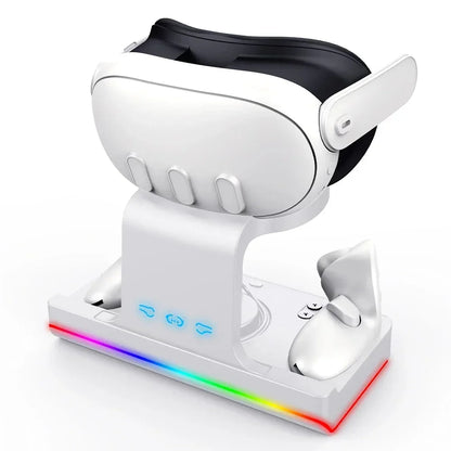 RGB Charging Dock for Meta Quest 3, Oculus VR Accessories Charger Station Controller Battery Pack, Fit Elite Head Strap