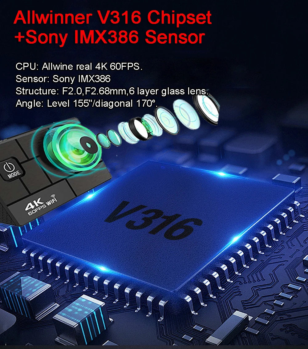 Helmet Action Camera Ultra HD 4K 60FPS 170D 24MP 2.0 LCD EIS WiFi 30M  Waterproof Remote Control Outdoor Sport Video Recorder