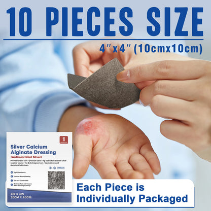 4''x4'' 10pcs Ag Silver Calcium Alginate Wound Dressing Pads Soft Silver Highly Absorbent Dressings for Wound Care
