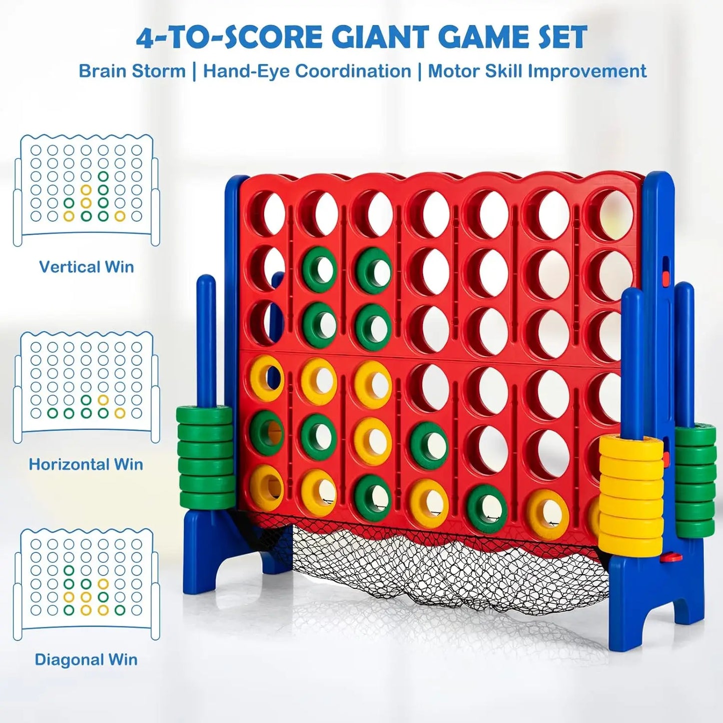 Giant 4-in-A-Row, Jumbo 4-to-Score Giant Games for Kids & Adults, Indoor Outdoor Party Family Connect Plastic Game, 4 Feet Wide