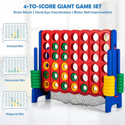 Giant 4-in-A-Row, Jumbo 4-to-Score Giant Games for Kids & Adults, Indoor Outdoor Party Family Connect Plastic Game, 4 Feet Wide