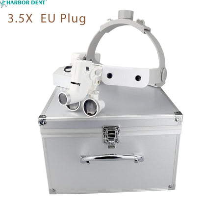 Dental 2.5X 3.5X Loupe With Mental Box 5W Adjustable Spotlight Head Mounted Magnifying Glass Dentistry Headlight