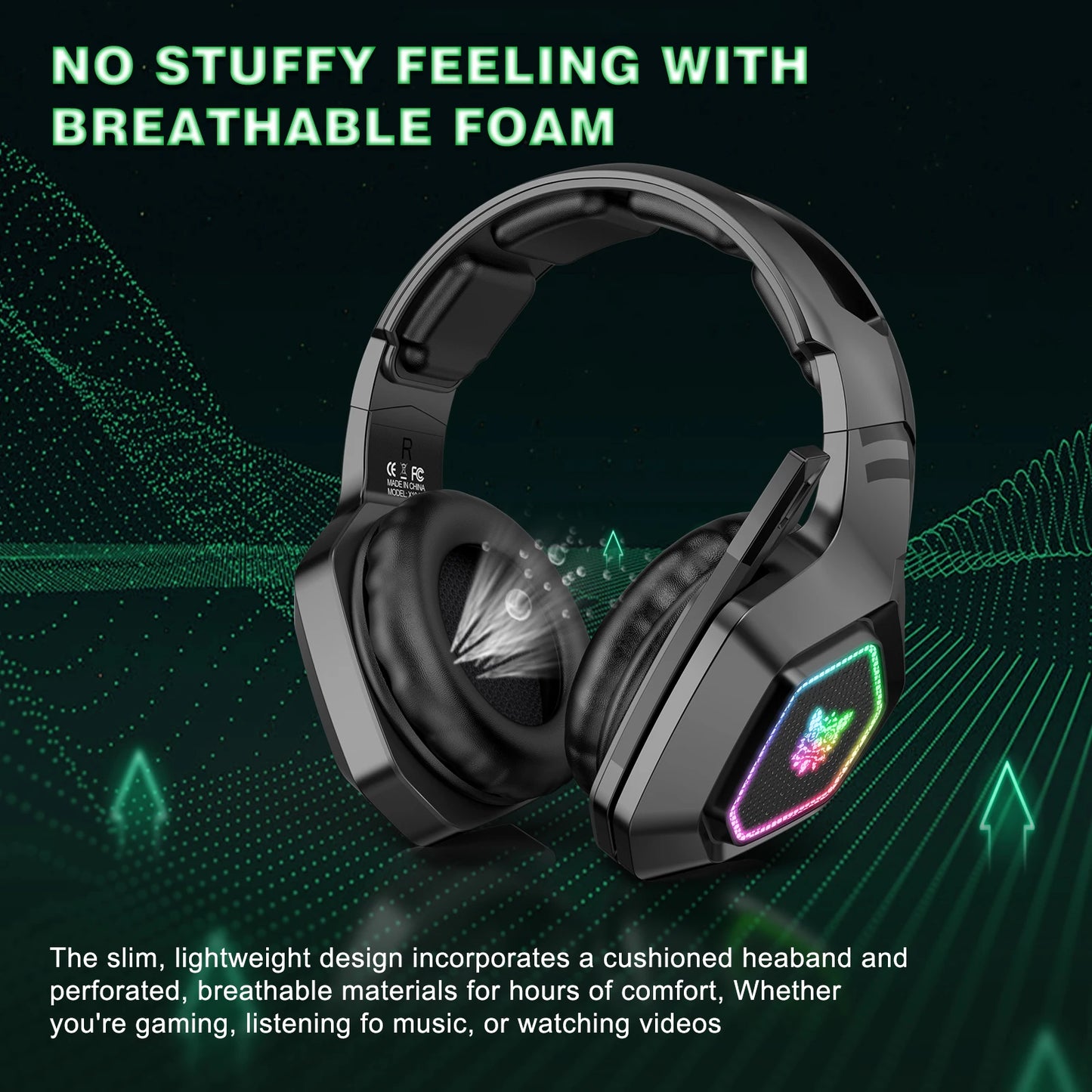 ONIKUMA B100 Gaming Headset 2.4GHz Wireless Headphone with Microphones HiFi Sound Quality for PC Laptop Gaming Xbox