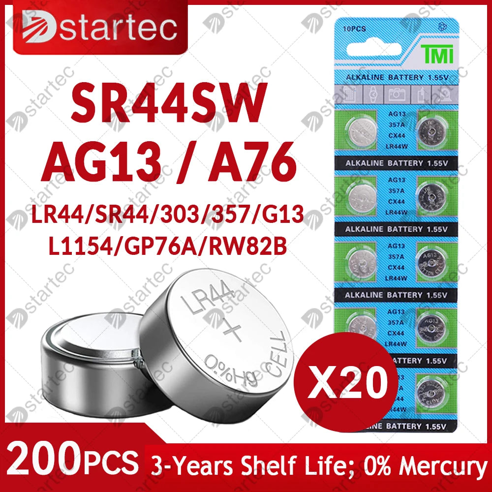 10PCS-50PCS 1.55V AG13 LR44 L1154 RW82 SR1154 SP76 pila SR44 Button Batteries A76 LR1154 GP7 Cell Coin Watch Toys Remote Battery